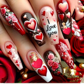 Luxury 3D Floral & Heart Press-On Nails-Elegant Valentine's Romantic Collection Custom Gel False Nails