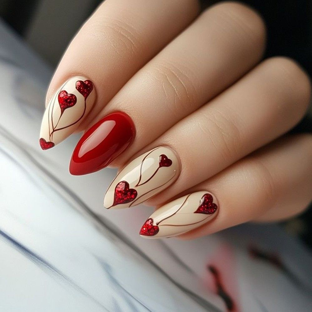 Luxury 3D Floral & Heart Press-On Nails-Elegant Valentine's Romantic Collection Custom Gel False Nails
