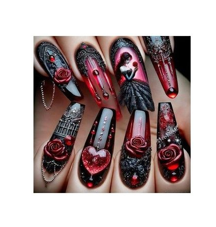 Luxury 3D Floral & Heart Press-On Nails-Elegant Valentine's Romantic Collection Custom Gel False Nails