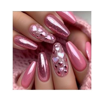 Luxury 3D Floral & Heart Press-On Nails-Elegant Valentine's Romantic Collection Custom Gel False Nails