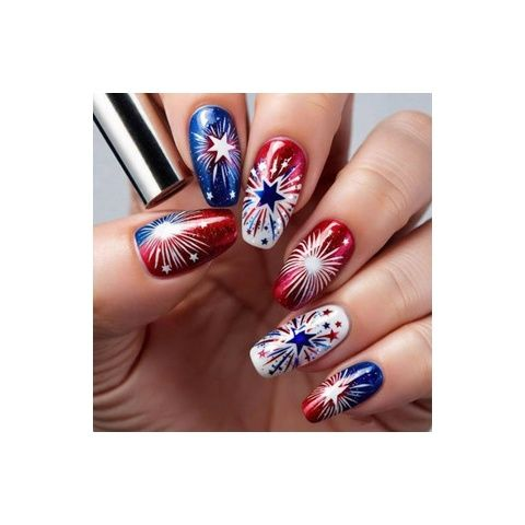 Independence Day Press On Nails, Classic Fashion Nails with Flag Stripes & Star Design
